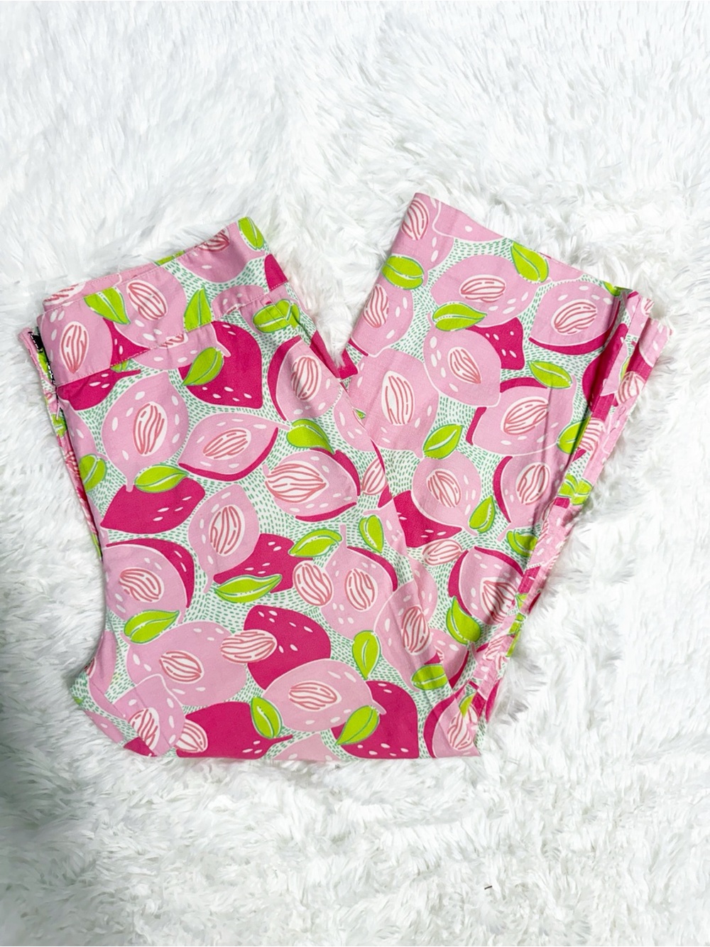 Lilly Pulitzer White Label Pink Fruit Print Crop Pants Size 6 Vintage